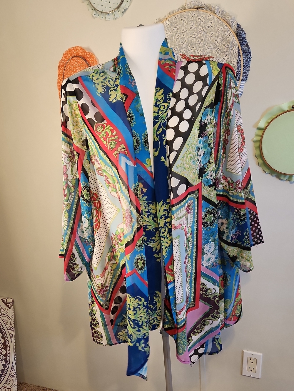 Vibrant Multi-Color Printed Open Front Kimono Jacket